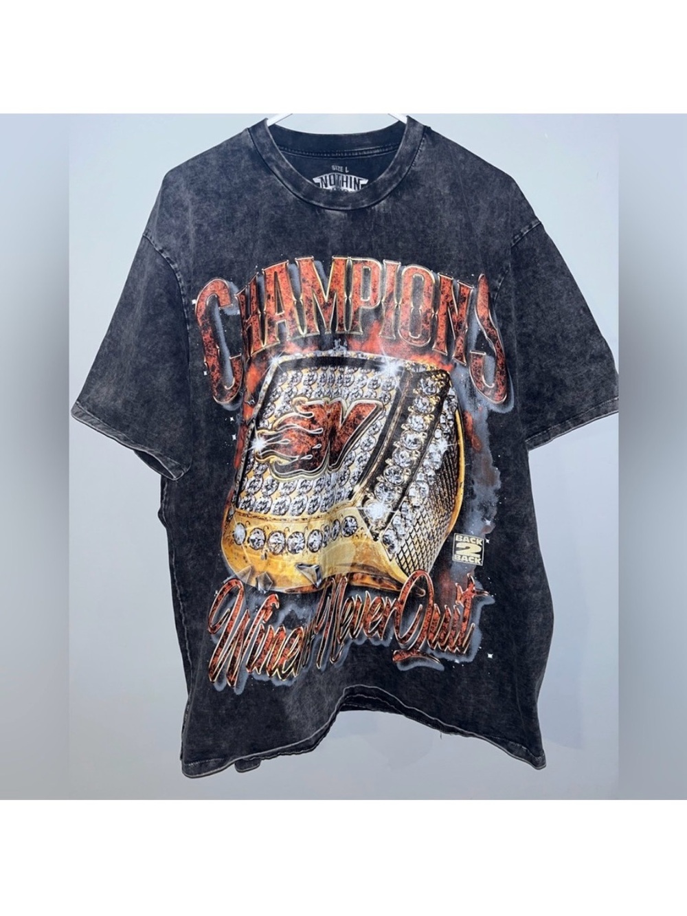 Black Distressed Graphic CHAMPIONSHIP RING Short Sleeve T Shirt Mens Size Large